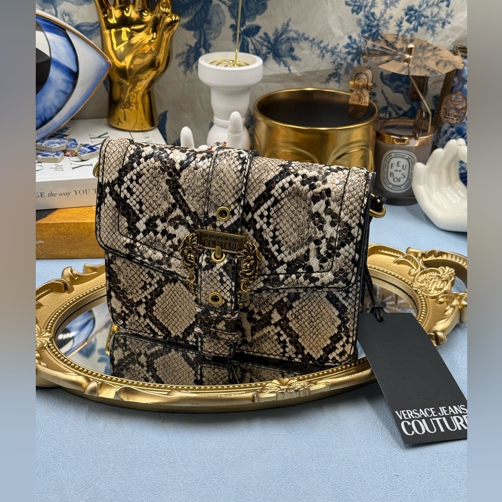 🆕 VERSACE JEANS COUTURE 🧿 NWT Medium Snakeskin-Effect Crossbody Shoulder Bag - Picture 15 of 16